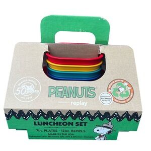 Peanuts Replay Picnic Luncheon Set Multicolor 4 plates & 4 Bowls Camping Outdoor